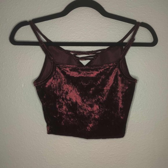 Burgundy Velvet Crop Tank Top - Picture 2 of 4